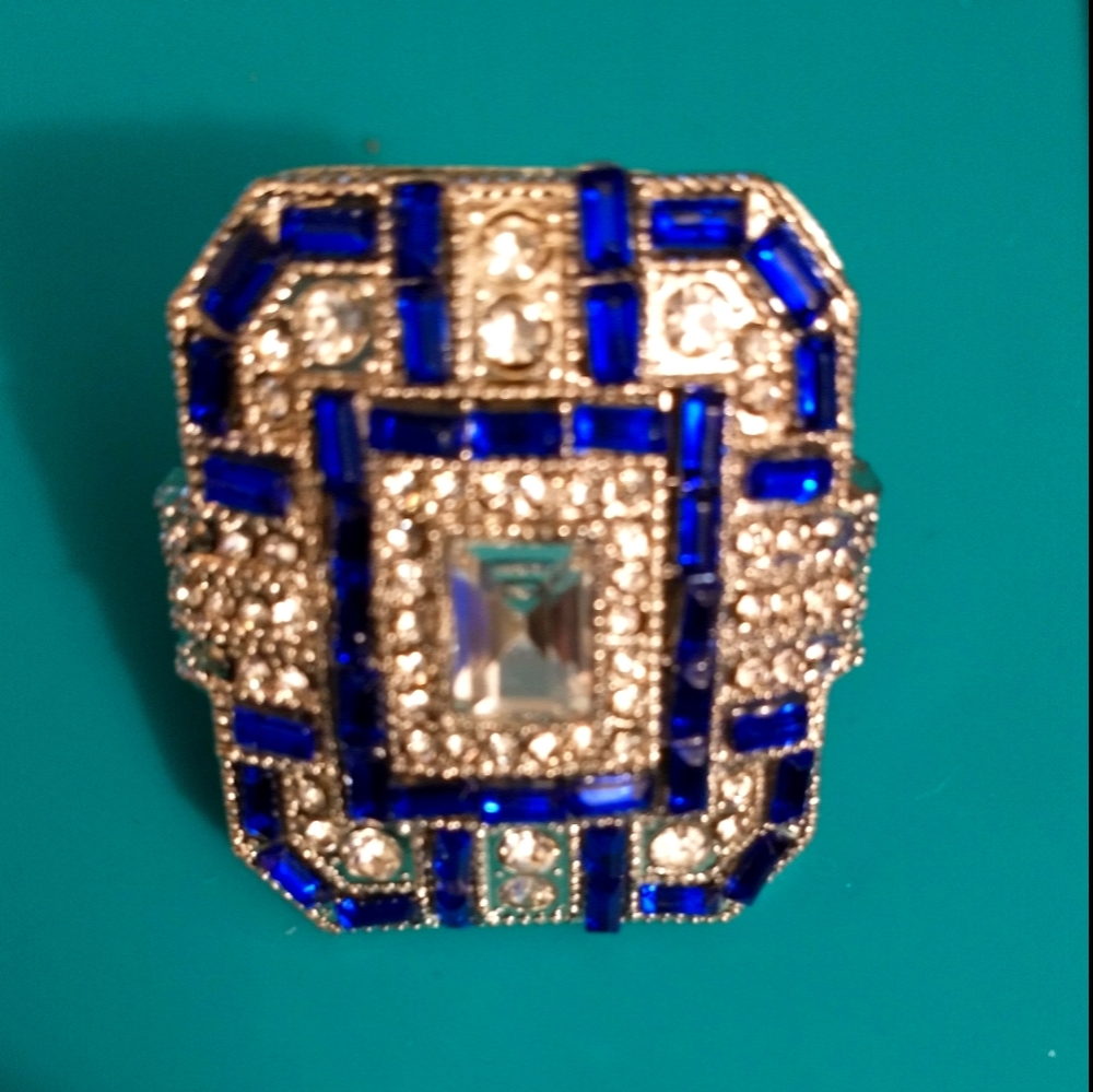 Blue gem and crystal ring